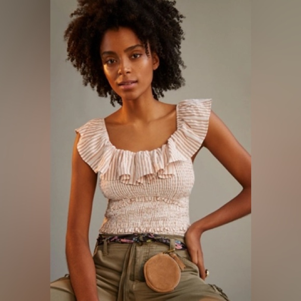 ANTHROPOLOGIE RUFFLED SMOCKED STRIPED BOHO TOP ✨